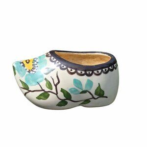 Vintage Hand Painted Dutch Clog Planter Ceramic Shoe Planter with Floral Design,